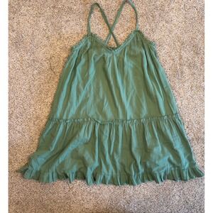 Universal Thread Green Tiered Ruffle Mini Dress Small Cross Back Straps Sage